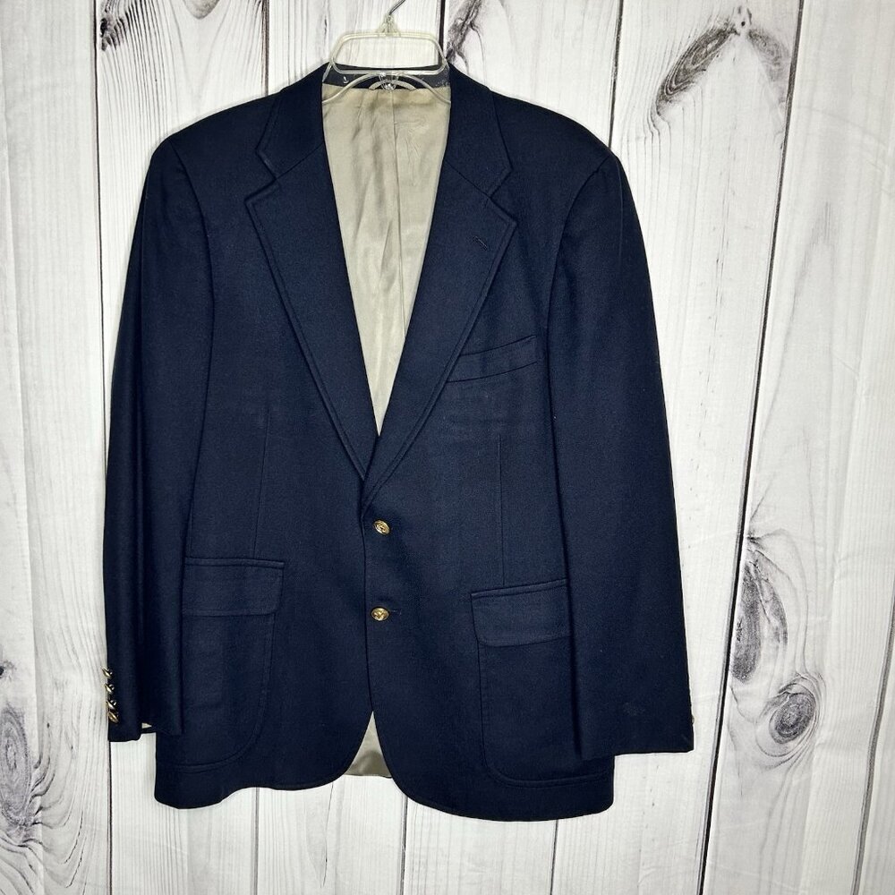 Vintage Chaps Ralph Lauren Sz 44r 100% Wool Blazer Sportscoat Navy Gold Buttons